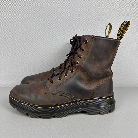 Dr Doc Martens Combs Leather Crazy Horse Boots Women 8 Men 7 Brown AirWair 8 Eye - Picture 3 of 11